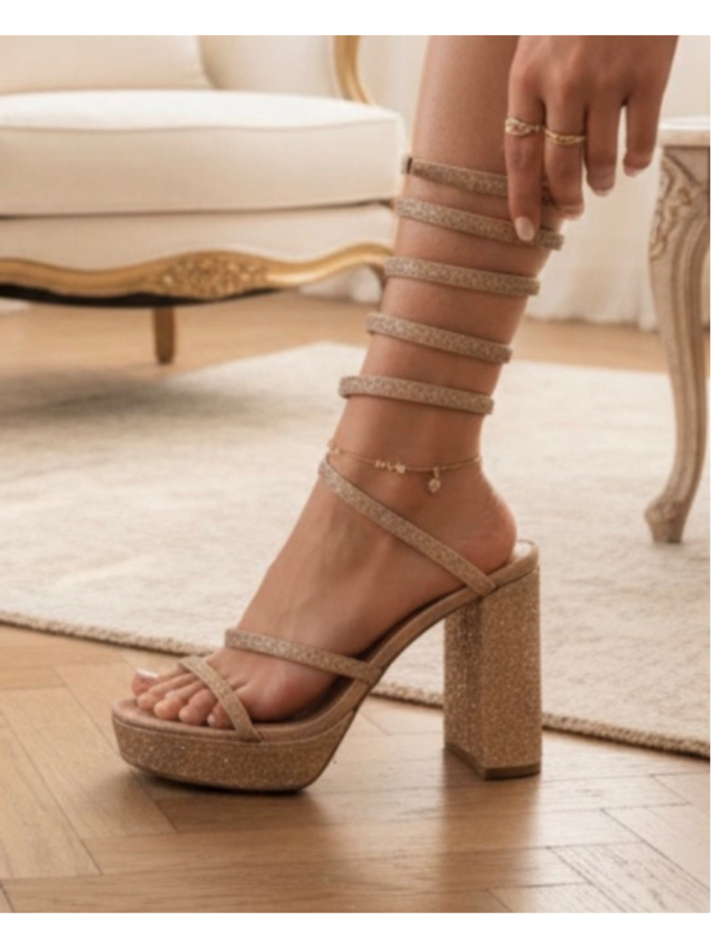 Delicacy Rose Gold Rhinestone Spiral Heels 7.5 Glam Date Night Platforms